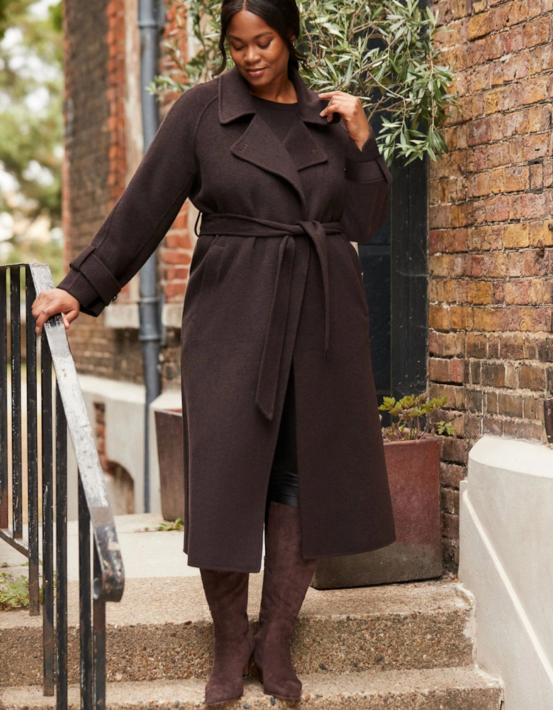 Chocolate Brown Wool Blend Belted Coat