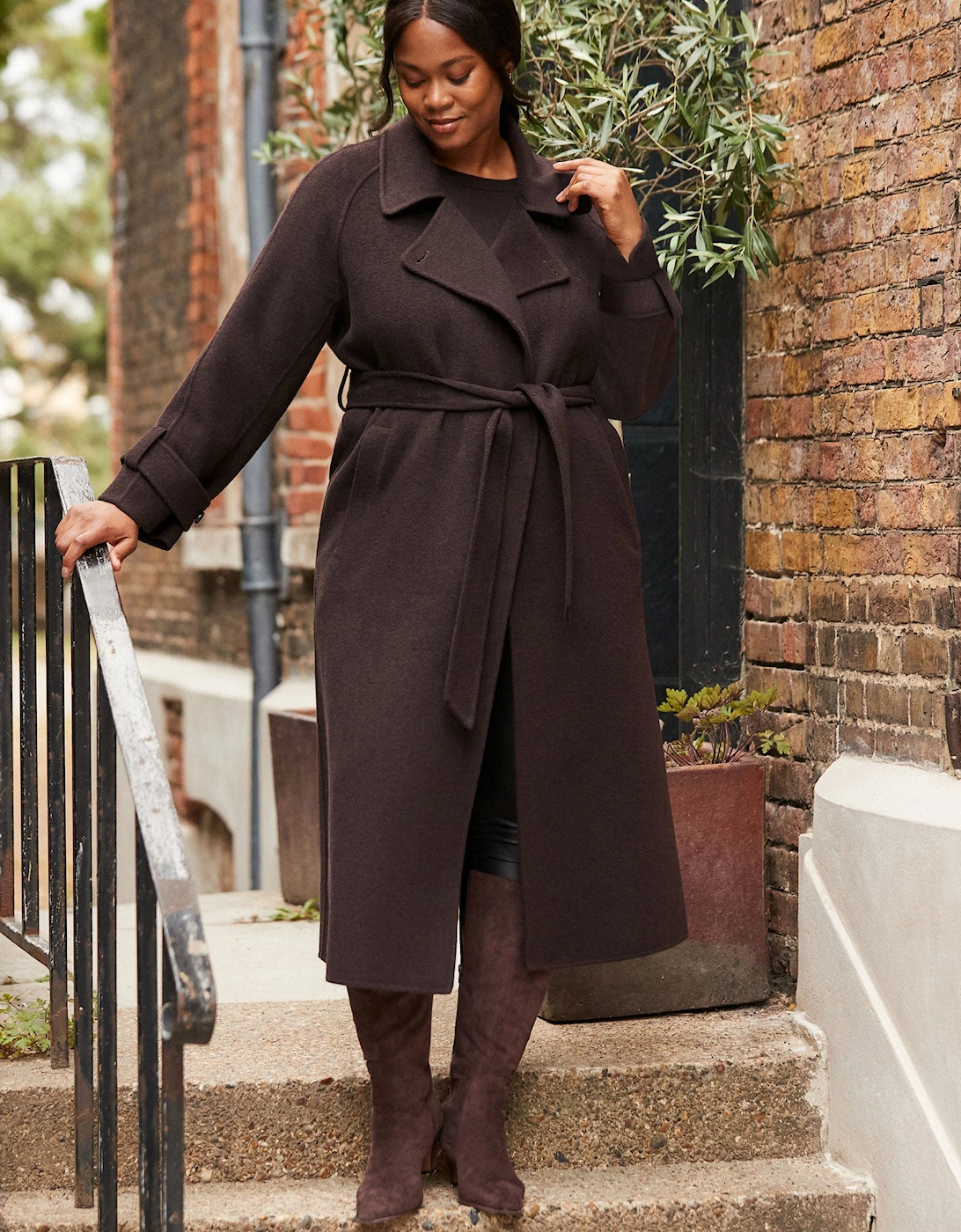 Chocolate Brown Wool Blend Belted Coat, 11 of 10