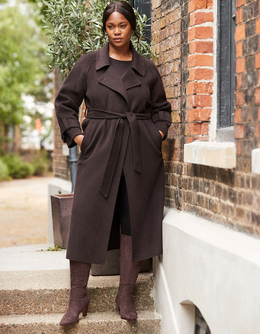 Chocolate Brown Wool Blend Belted Coat