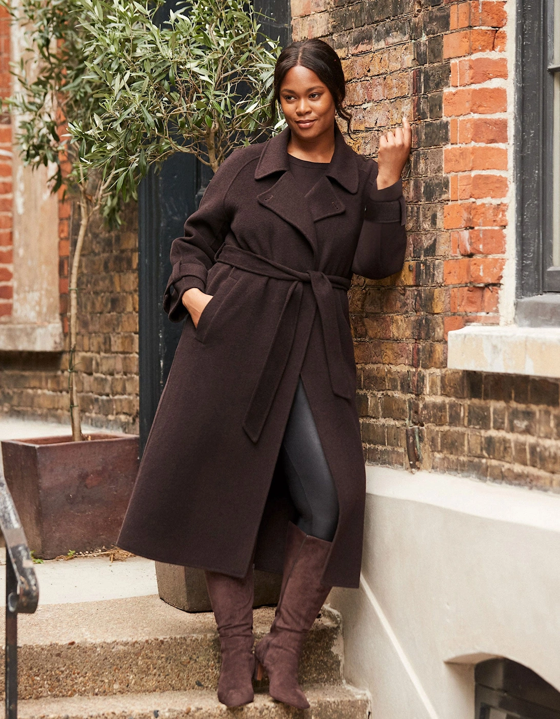Chocolate Brown Wool Blend Belted Coat