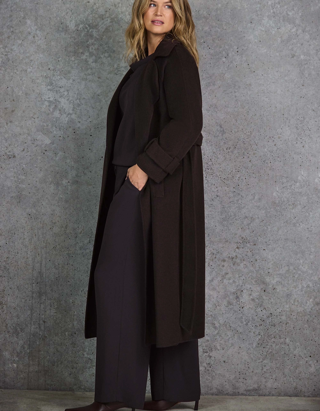 Chocolate Brown Wool Blend Belted Coat