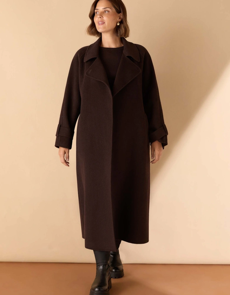 Chocolate Brown Wool Blend Belted Coat