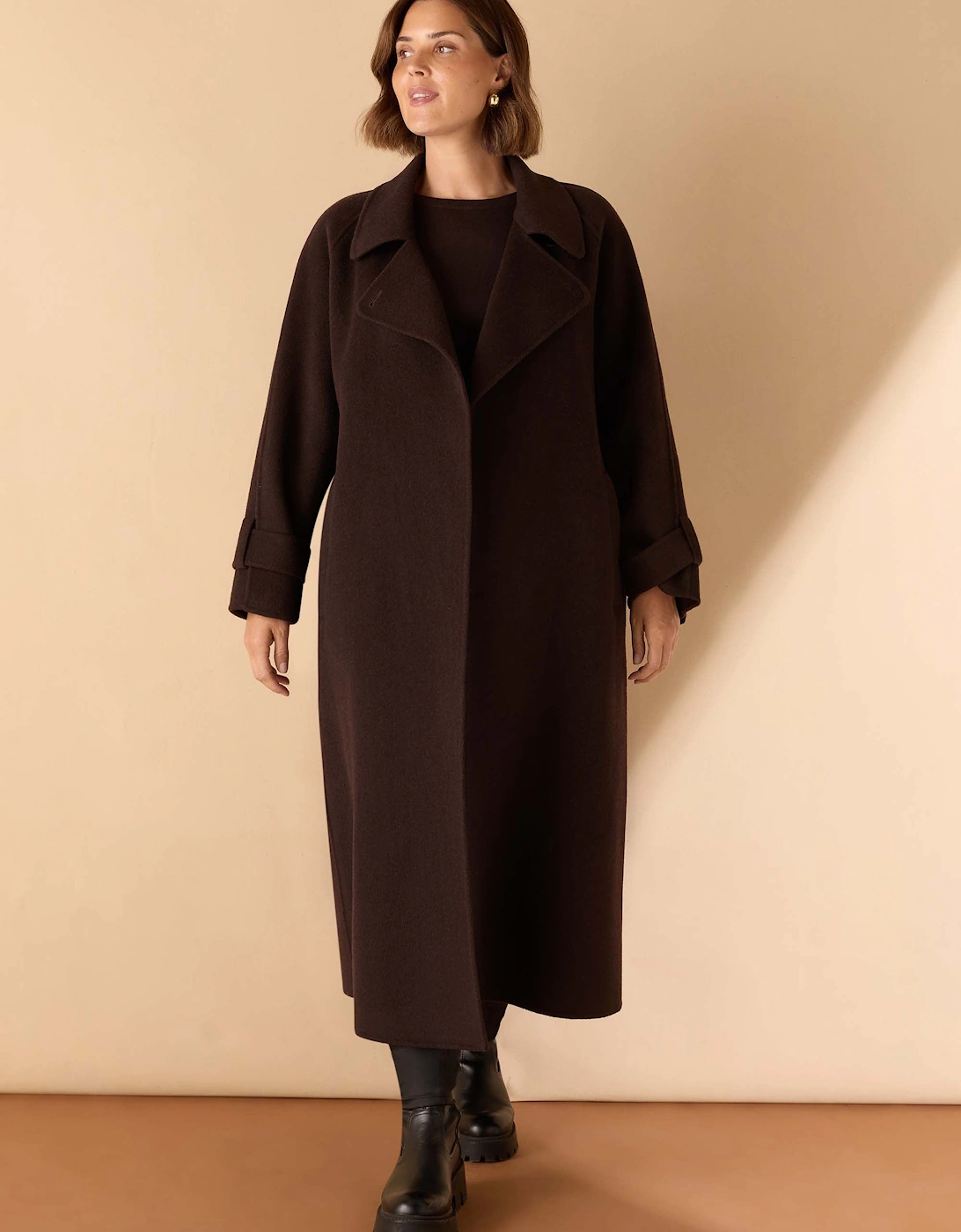 Chocolate Brown Wool Blend Belted Coat