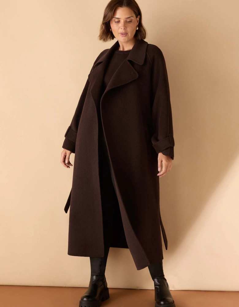 Chocolate Brown Wool Blend Belted Coat