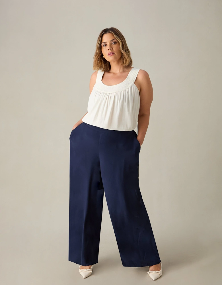Navy Satin Back Crepe Wide Leg Trousers