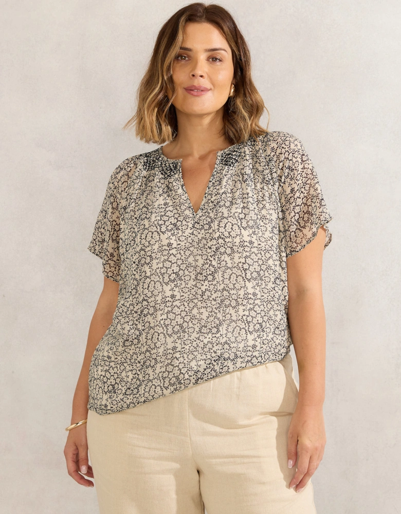 Stone Ditsy Smocked Blouse