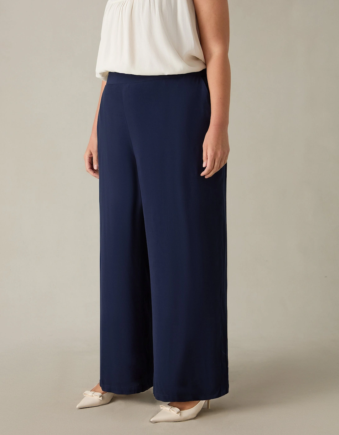 Navy Satin Back Crepe Wide Leg Trousers