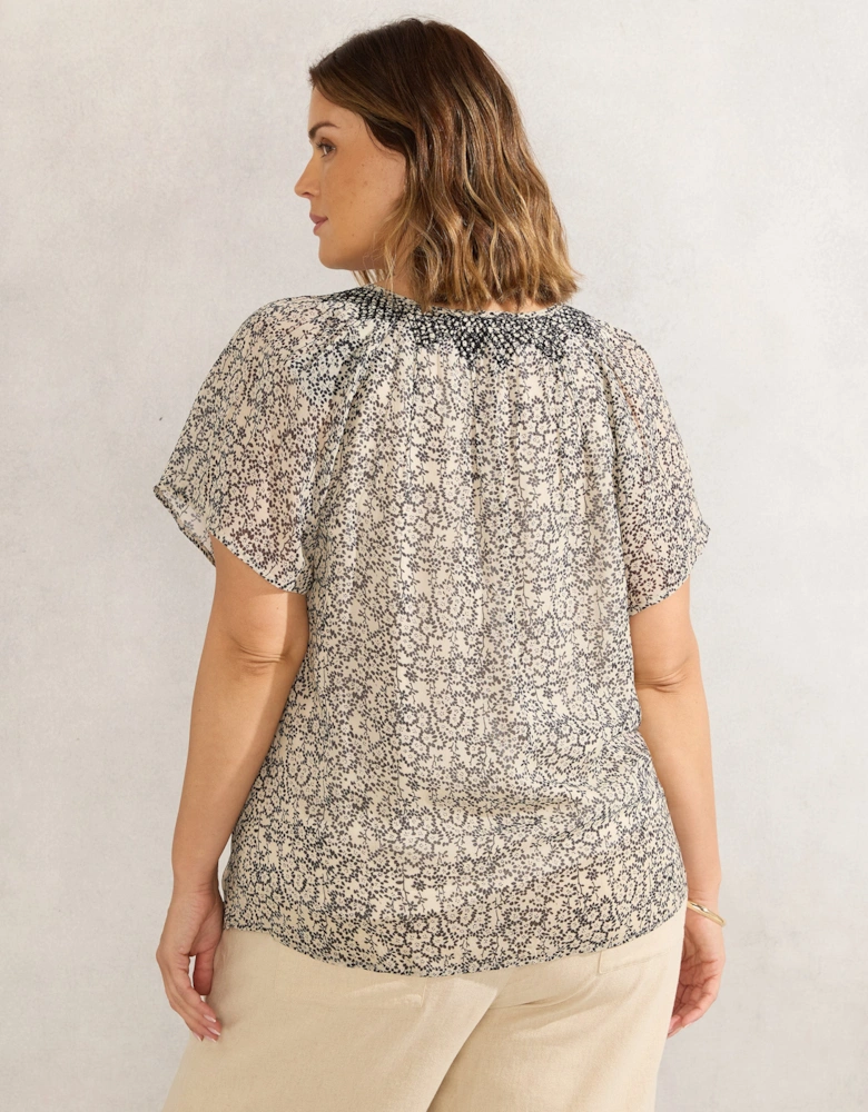 Stone Ditsy Smocked Blouse