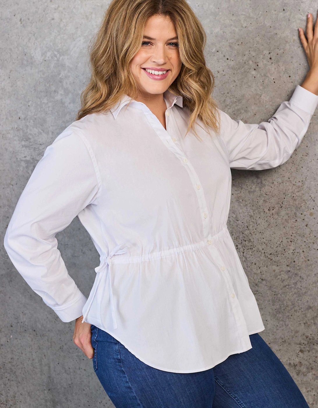 White Tie Waist Cotton Shirt