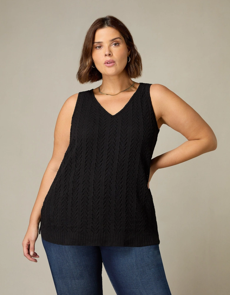 Black Crochet Knit Vest Top