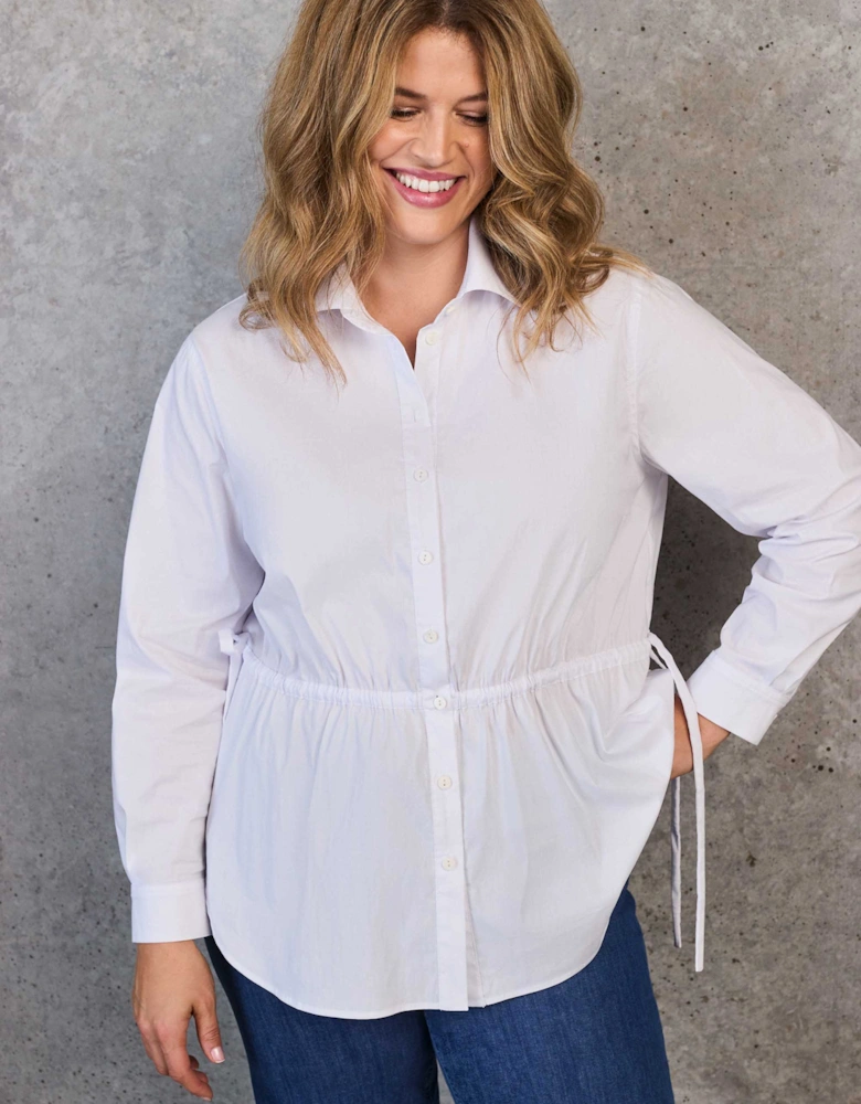 White Tie Waist Cotton Shirt