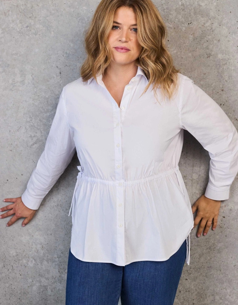 White Tie Waist Cotton Shirt