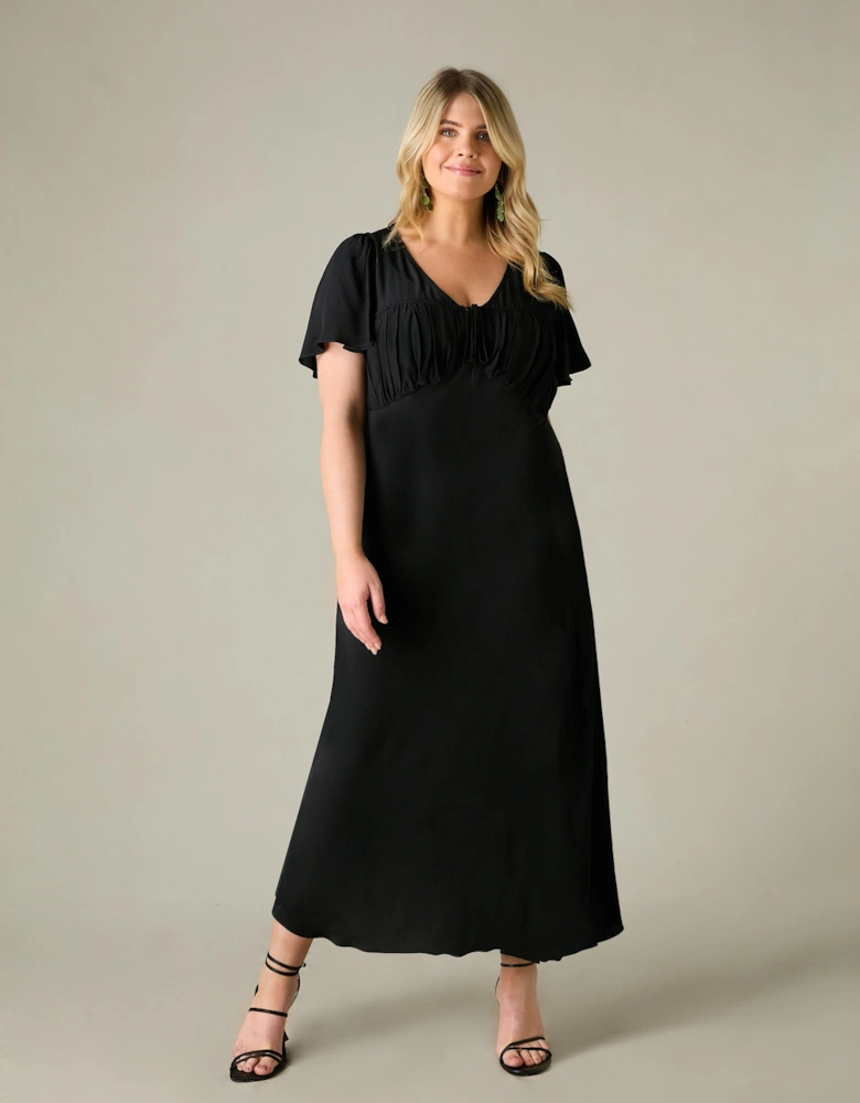 Black Ruched Front Maxi Dress