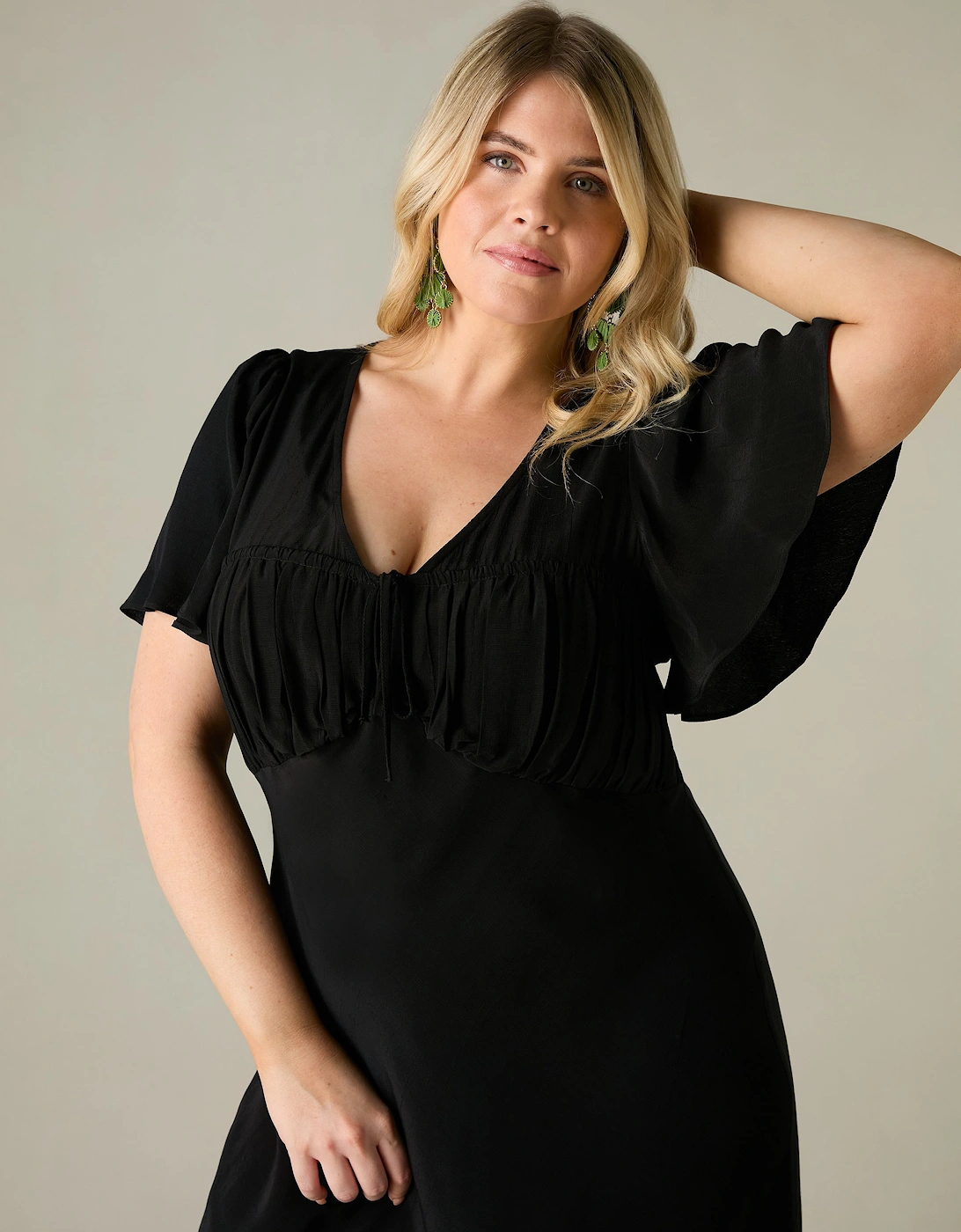 Black Ruched Front Maxi Dress