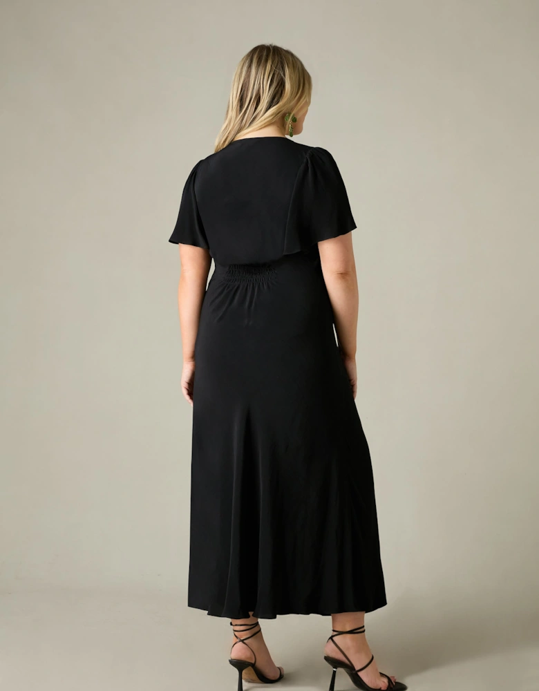 Black Ruched Front Maxi Dress