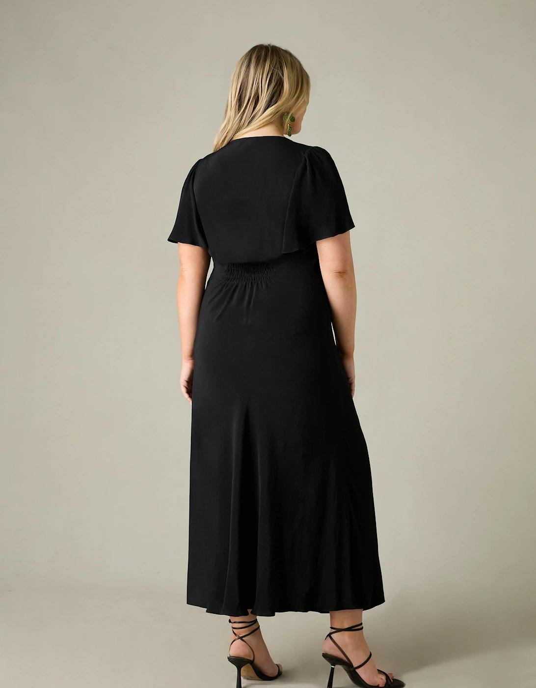 Black Ruched Front Maxi Dress
