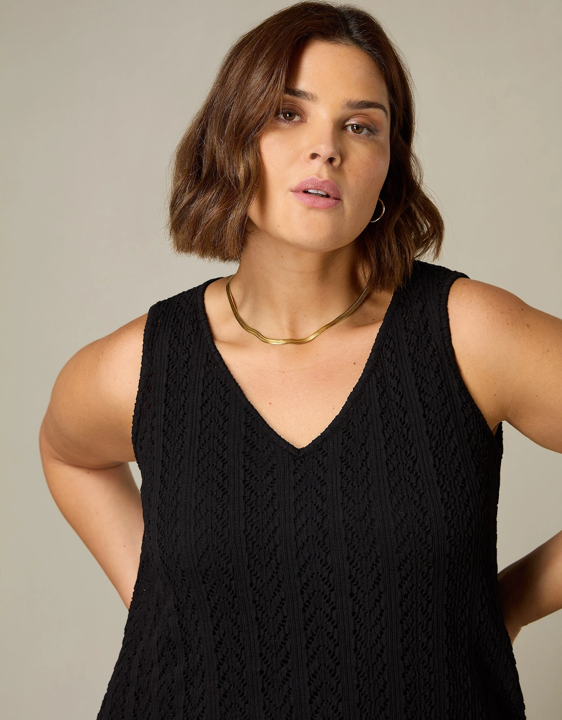 Black Crochet Knit Vest Top