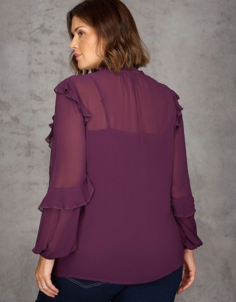 Plum Ruffle Tie Neck Blouse