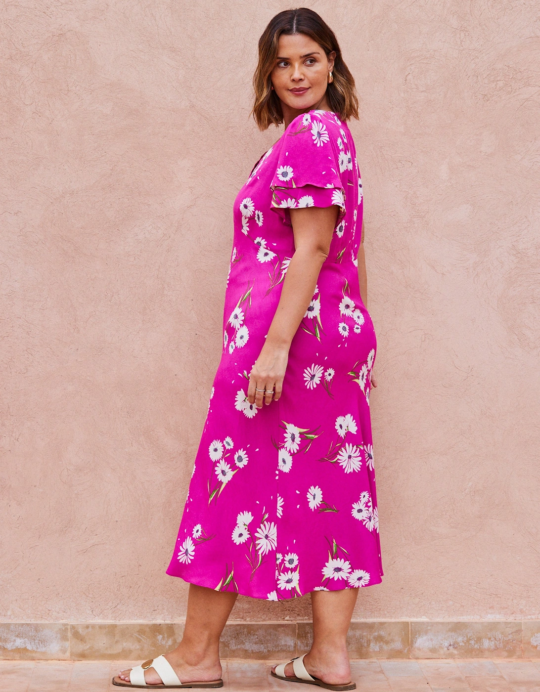 Raspberry Flutter Sleeve Dress