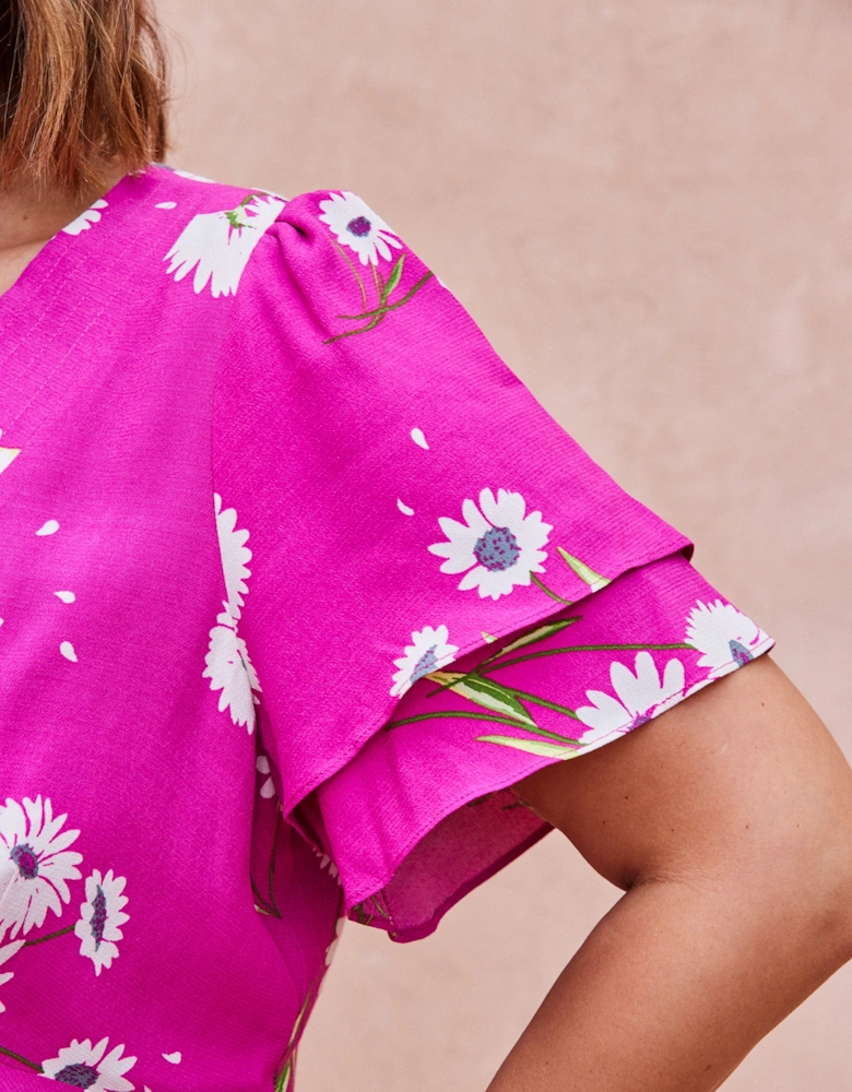 Raspberry Flutter Sleeve Dress