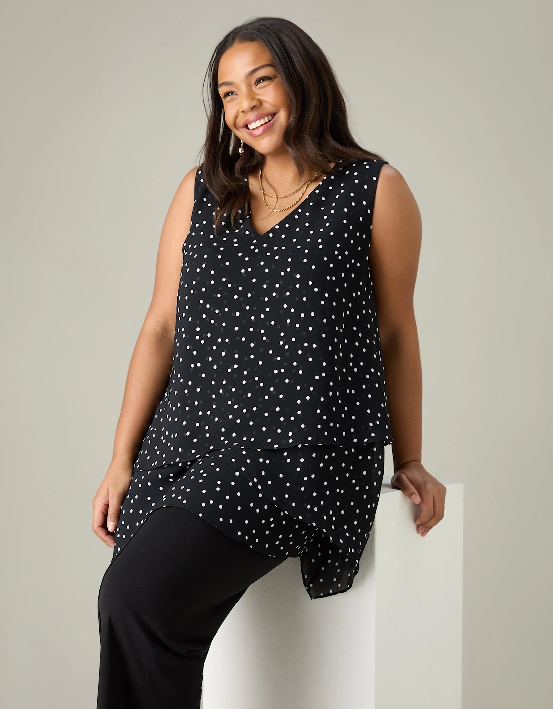 Mono Spot Print Layered Tunic