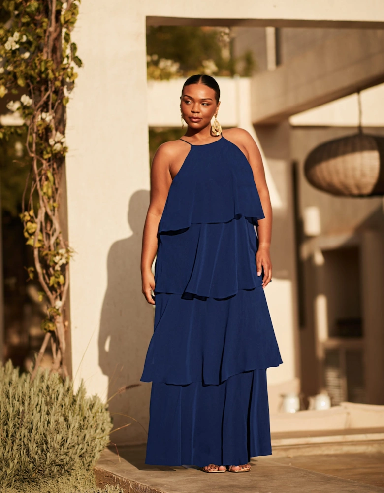 Navy Ruffle Tiered Maxi Dress