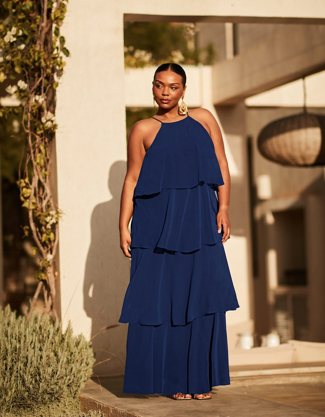 Navy Ruffle Tiered Maxi Dress