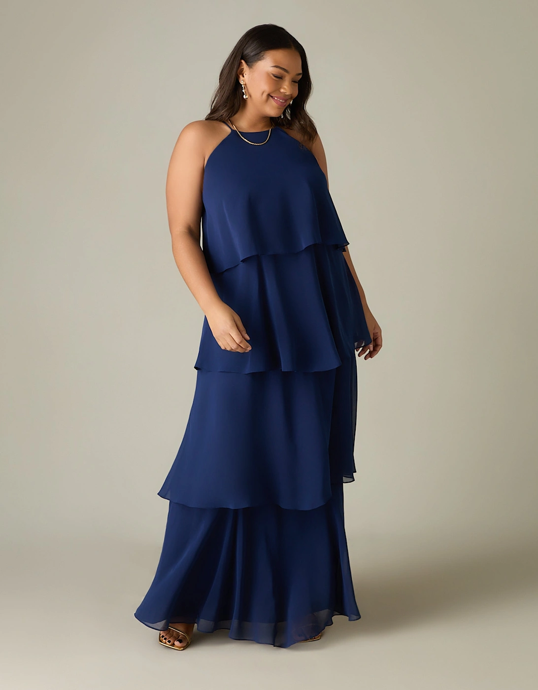 Navy Ruffle Tiered Maxi Dress