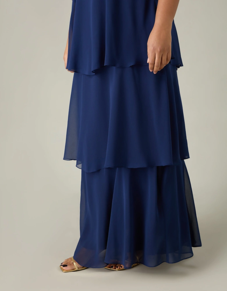 Navy Ruffle Tiered Maxi Dress
