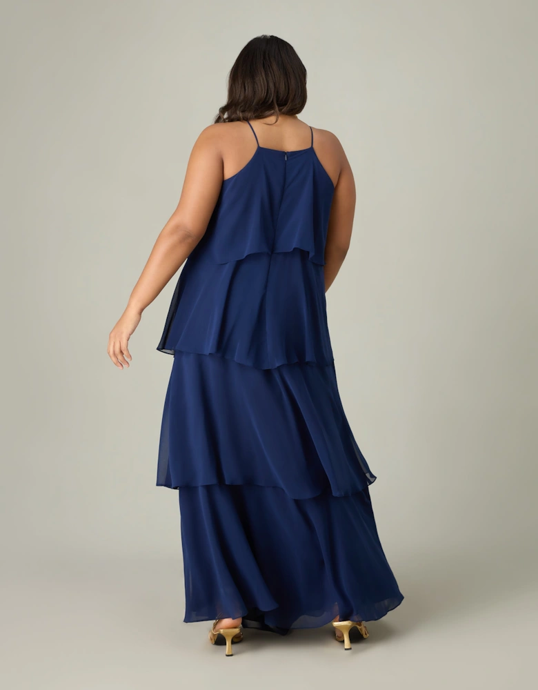 Navy Ruffle Tiered Maxi Dress