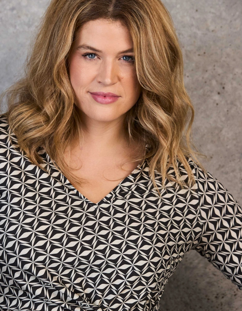 Black Geo Print V-Neck Side Tie Tunic