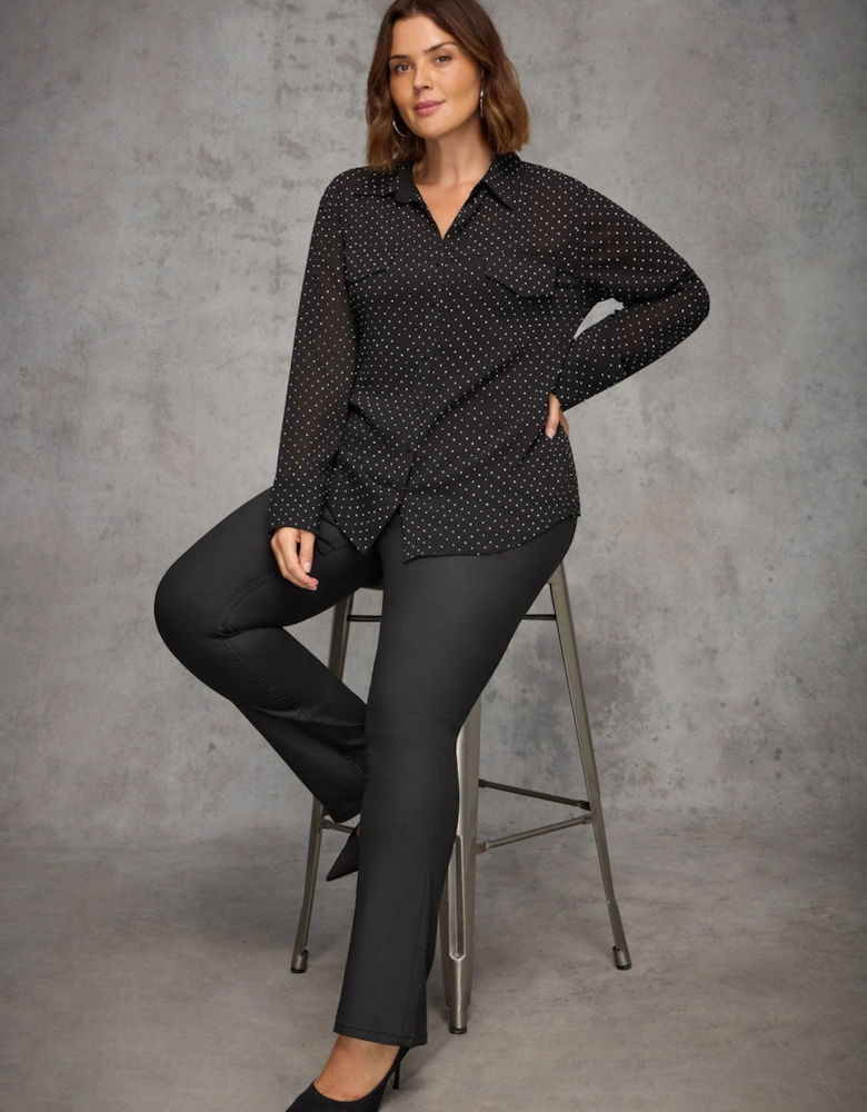 Black All-Over Embellishment Button Through Shirt