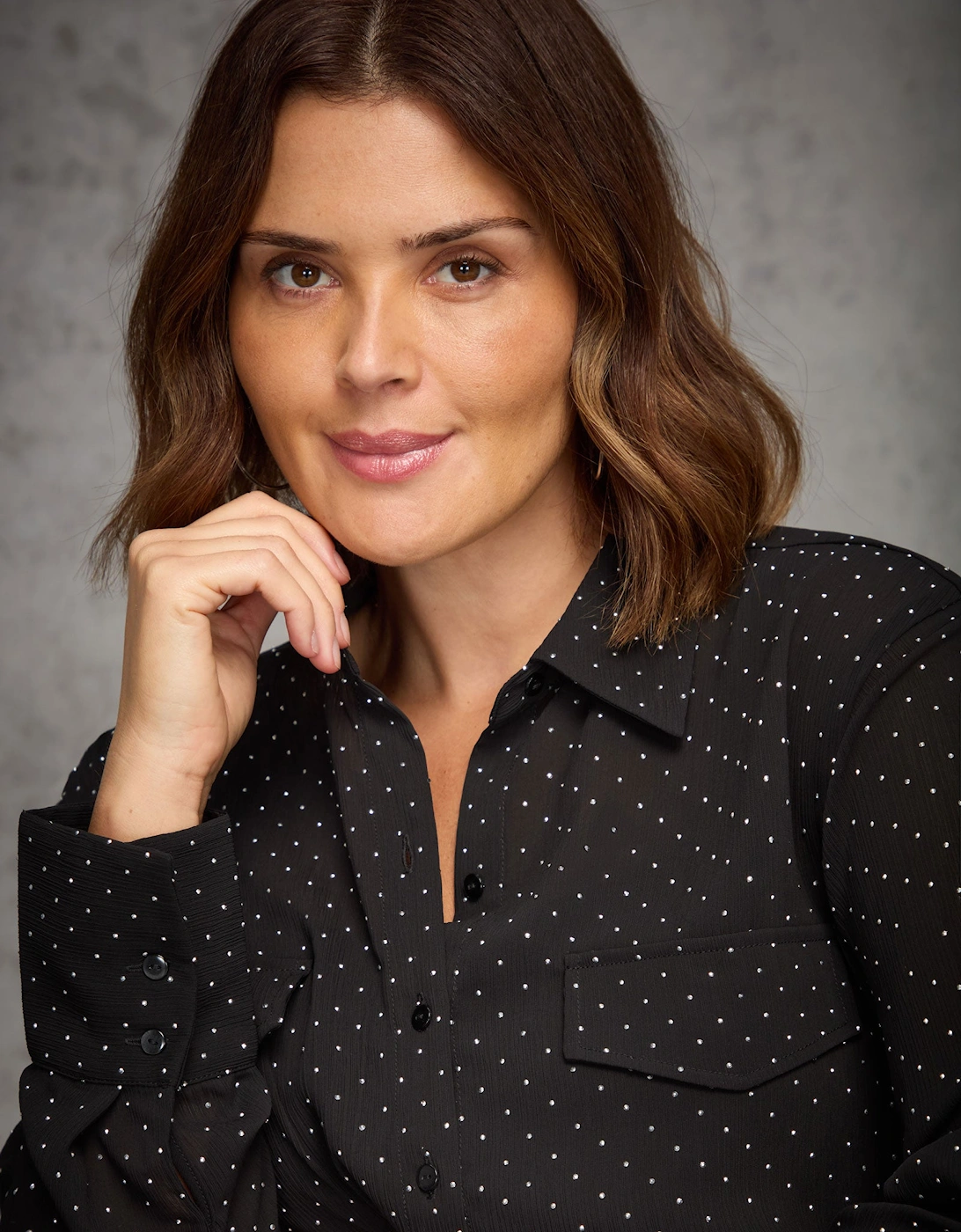 Black All-Over Embellishment Button Through Shirt