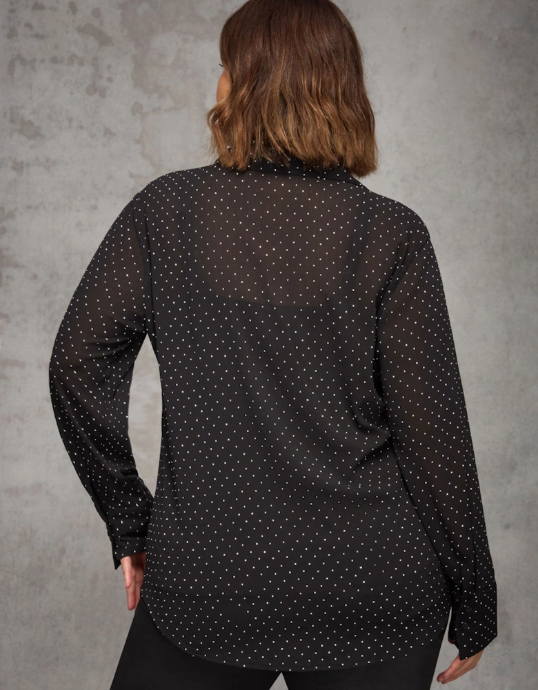 Black All-Over Embellishment Button Through Shirt