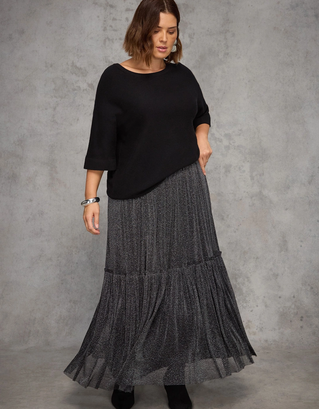 Black Sparkle Tiered Maxi Skirt