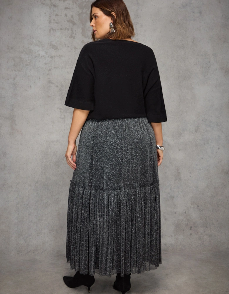 Black Sparkle Tiered Maxi Skirt