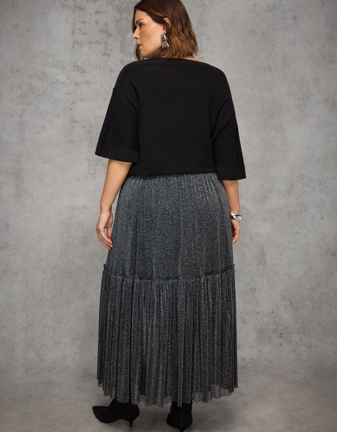 Black Sparkle Tiered Maxi Skirt