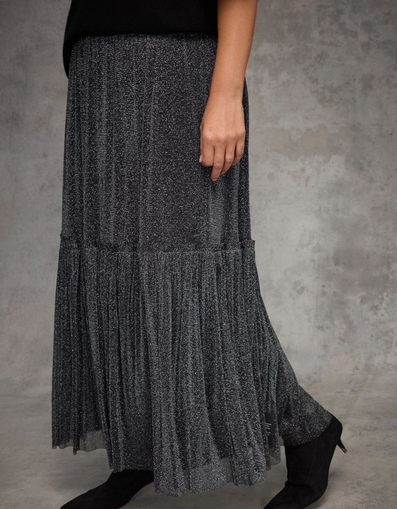 Black Sparkle Tiered Maxi Skirt