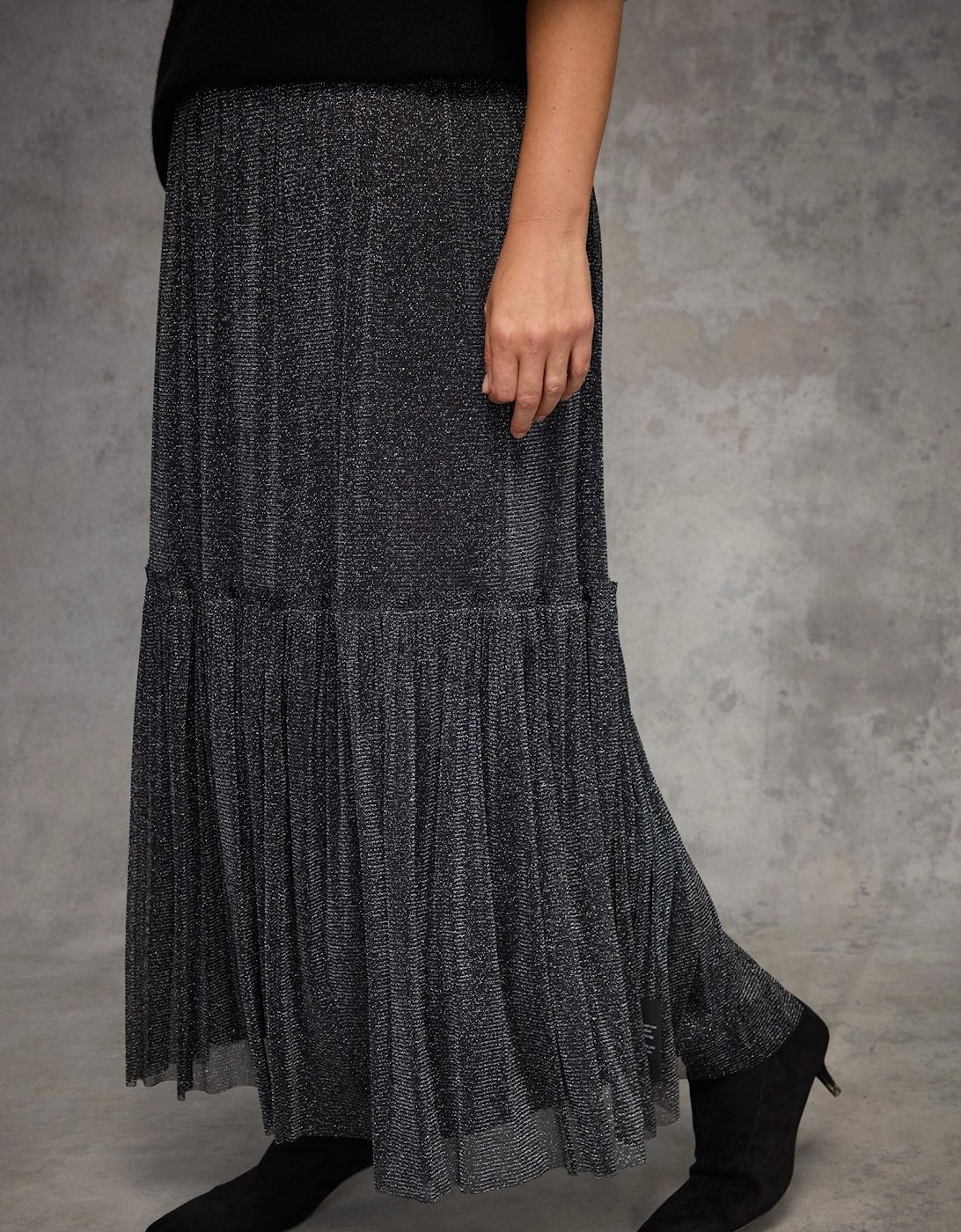 Black Sparkle Tiered Maxi Skirt