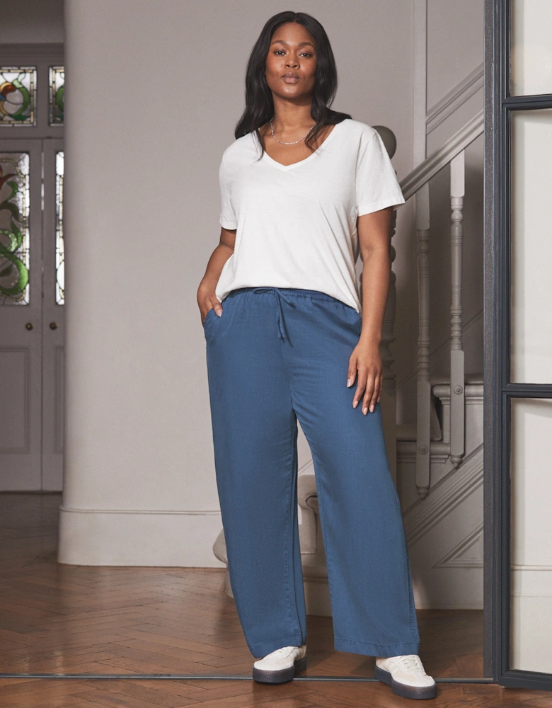 Blue Drawstring Wide Leg Trouser