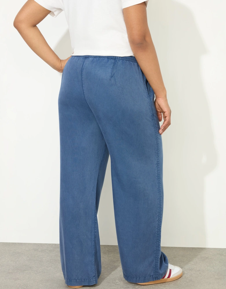 Blue Drawstring Wide Leg Trouser
