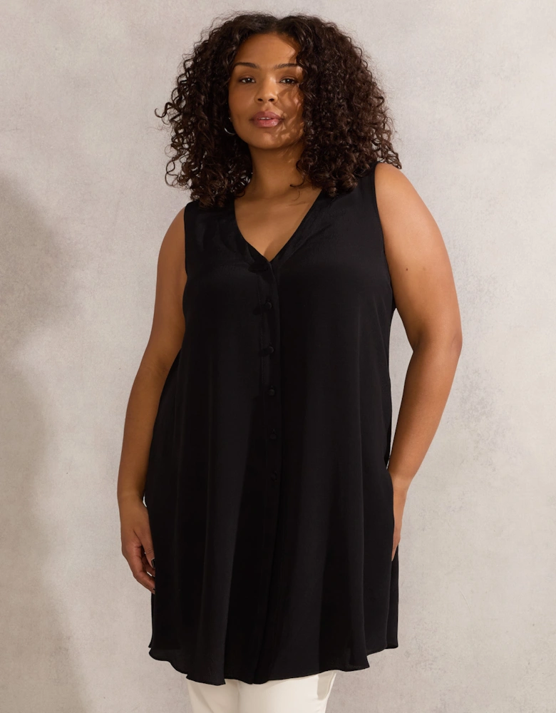 Petite Black Button Front Tunic