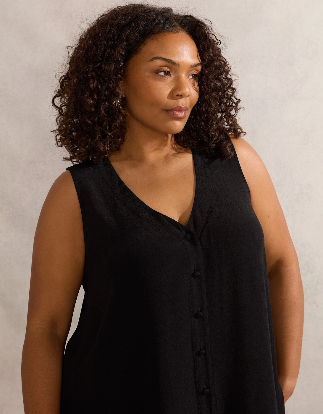 Petite Black Button Front Tunic