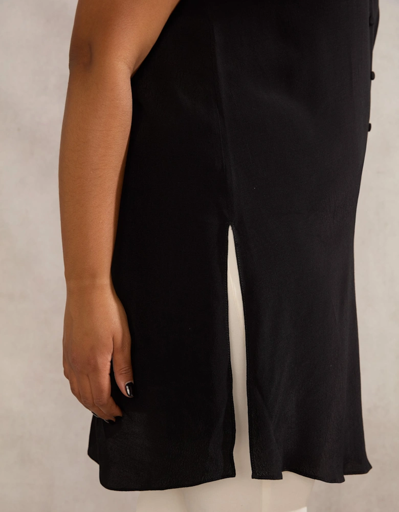 Petite Black Button Front Tunic