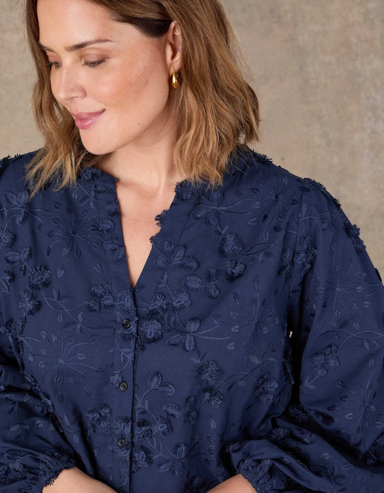 Navy Floral Applique Puff Sleeve Blouse