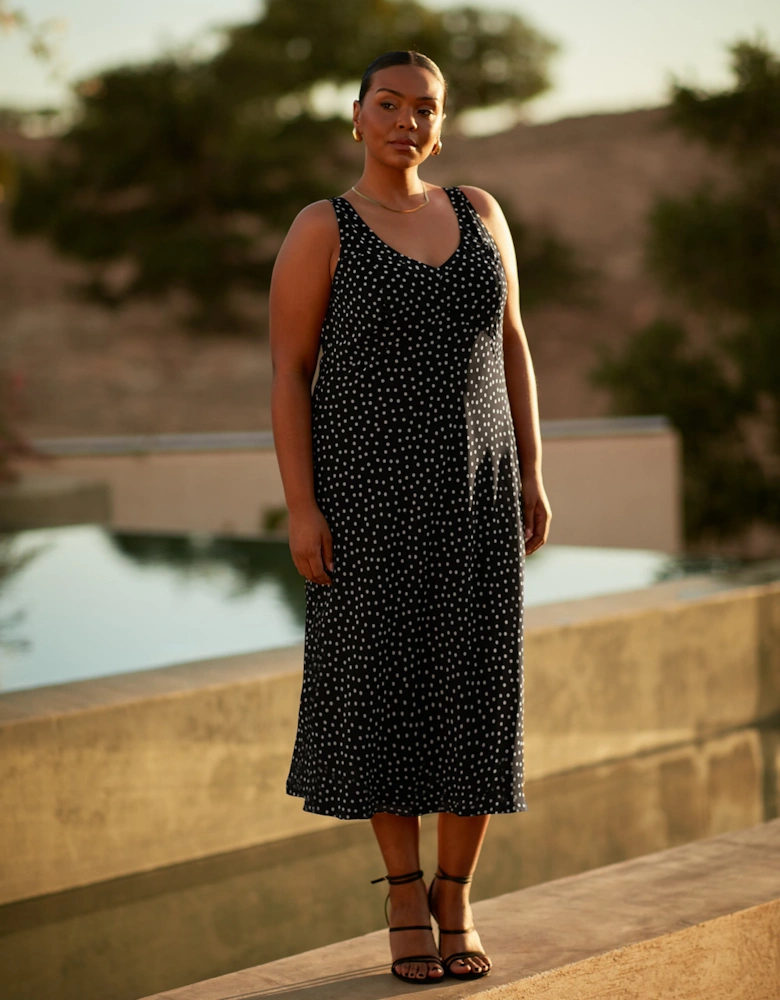 Mono Spot Print Bias Cut Bustier Dress