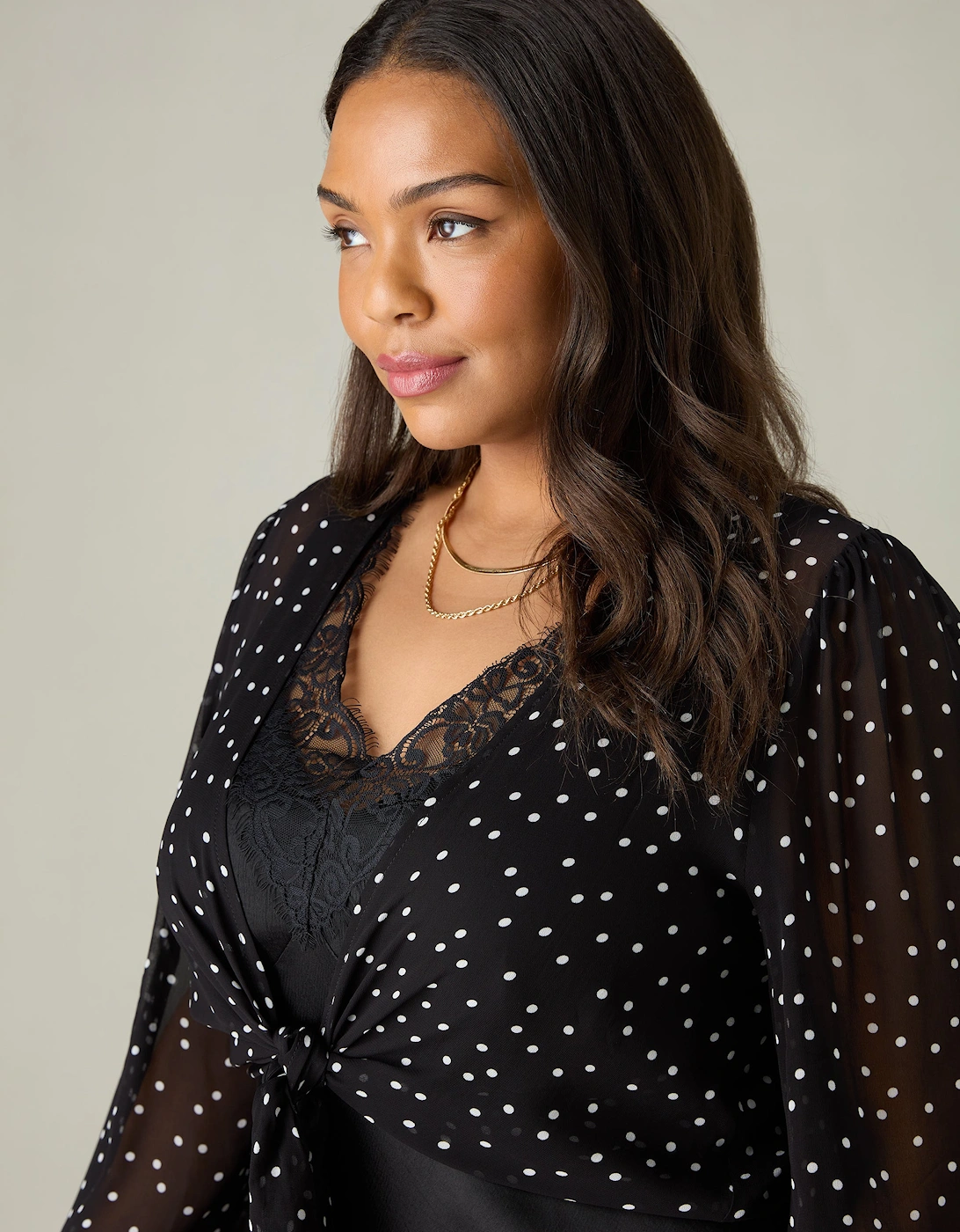 Mono Spot Print Tie Front Cover Up