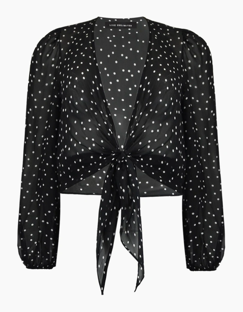 Mono Spot Print Tie Front Cover Up