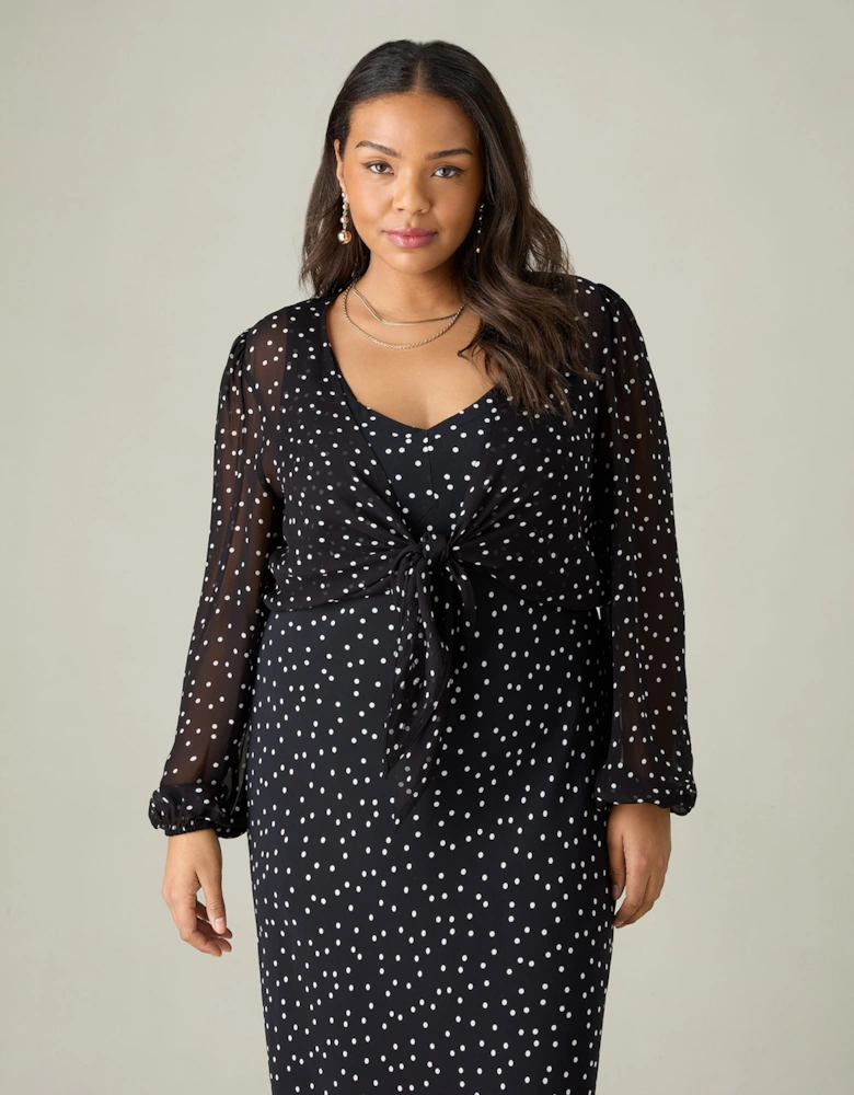 Mono Spot Print Tie Front Cover Up