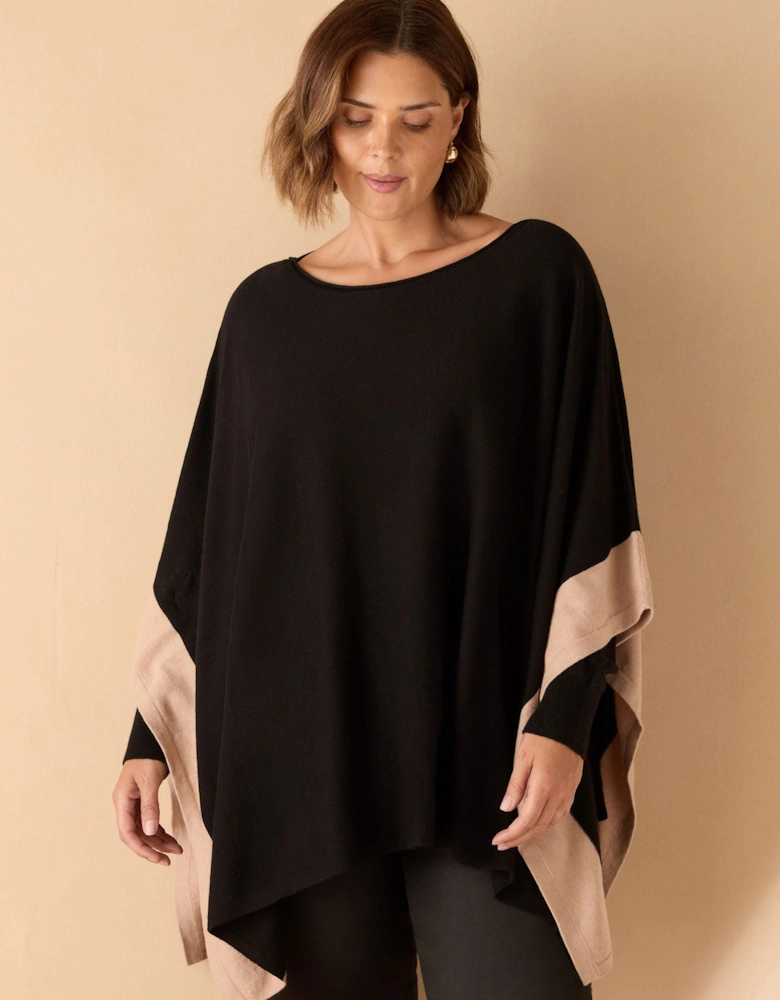 Black & Stone Colour Block Knit Poncho